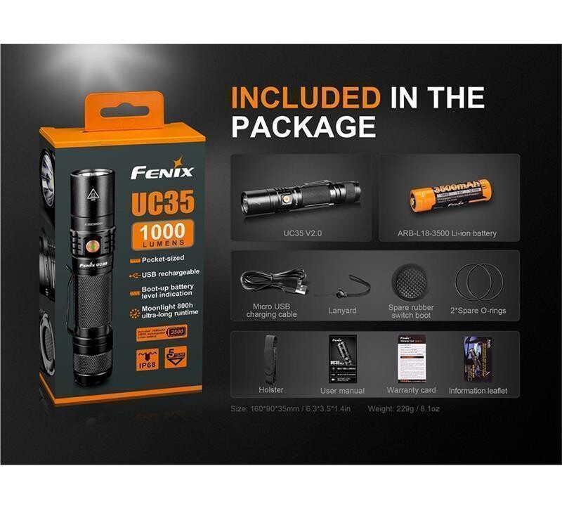 FENIX UC35 V2.0 LED Taschenlampe USB Max 1000 Lumens Akku NEU OVP 