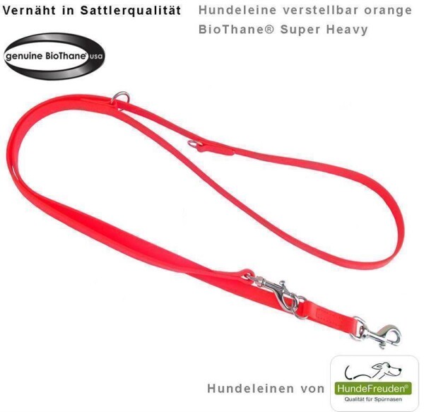 Biothane® Hundeleine verstellbar orange 13mm 230cm Edelstahl