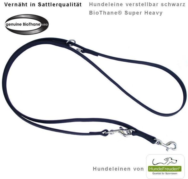 Biothane® Hundeleine verstellbar schwarz 13mm 200cm Edelstahl