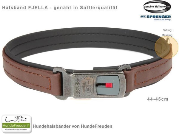 Biothane® Halsband Fjella Braun Messing ClicLock schwarz 44-45cm