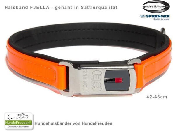 Biothane® Halsband Fjella Orange Edelstahl ClicLock silber 42-43cm