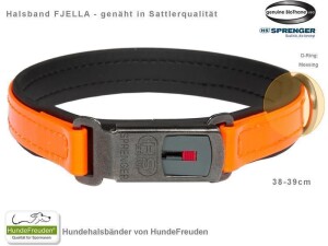 Biothane® Halsband Fjella Orange Messing ClicLock schwarz 38-39cm