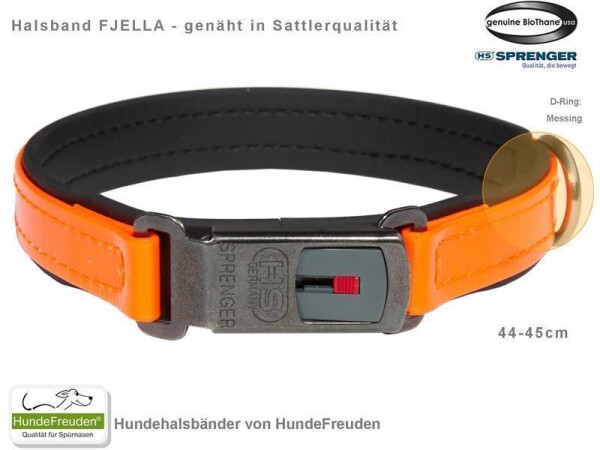 Biothane® Halsband Fjella Orange Messing ClicLock schwarz 44-45cm