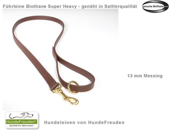Biothane® Hundeführleine 120cm genäht 13mm braun Messing