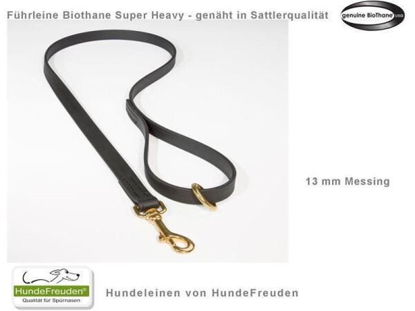 Biothane® Hundeführleine 120cm genäht 13mm schwarz Messing
