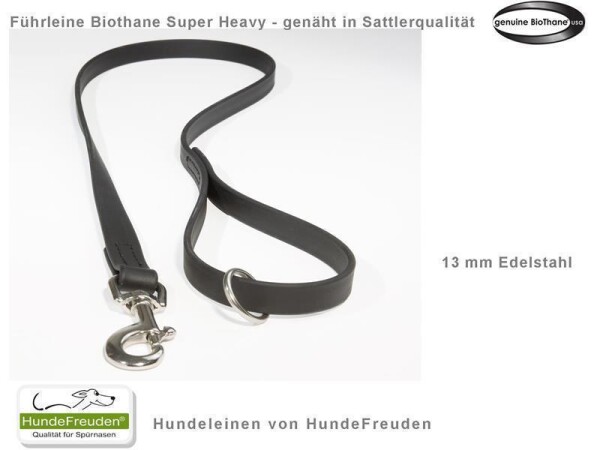 Biothane® Hundeführleine 120cm genäht 13mm schwarz Edelstahl