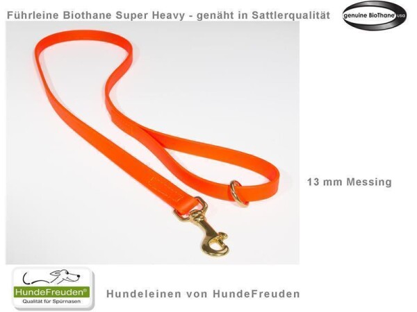 Biothane® Hundeführleine 120cm genäht 13mm orange Messing