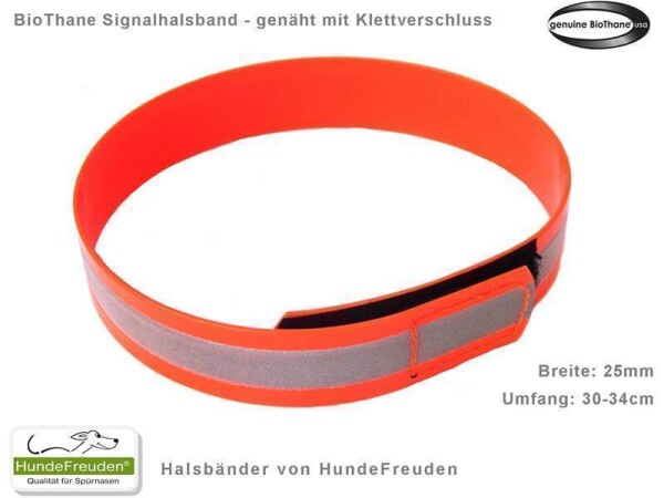Biothane® Signalhalsband orange genäht - 25mm 30-34cm